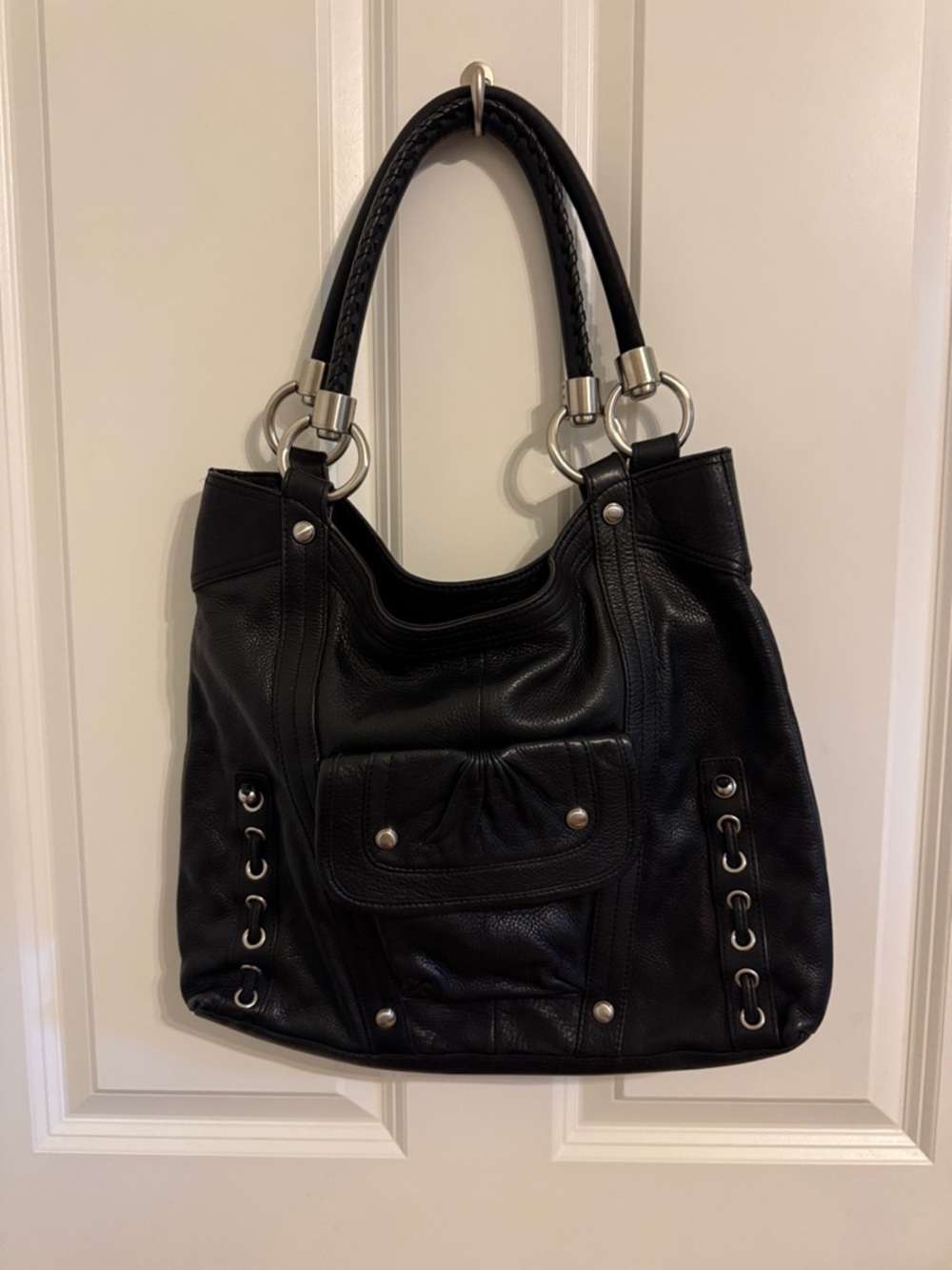 B. Makowsky Black Leather Shoulder Bag